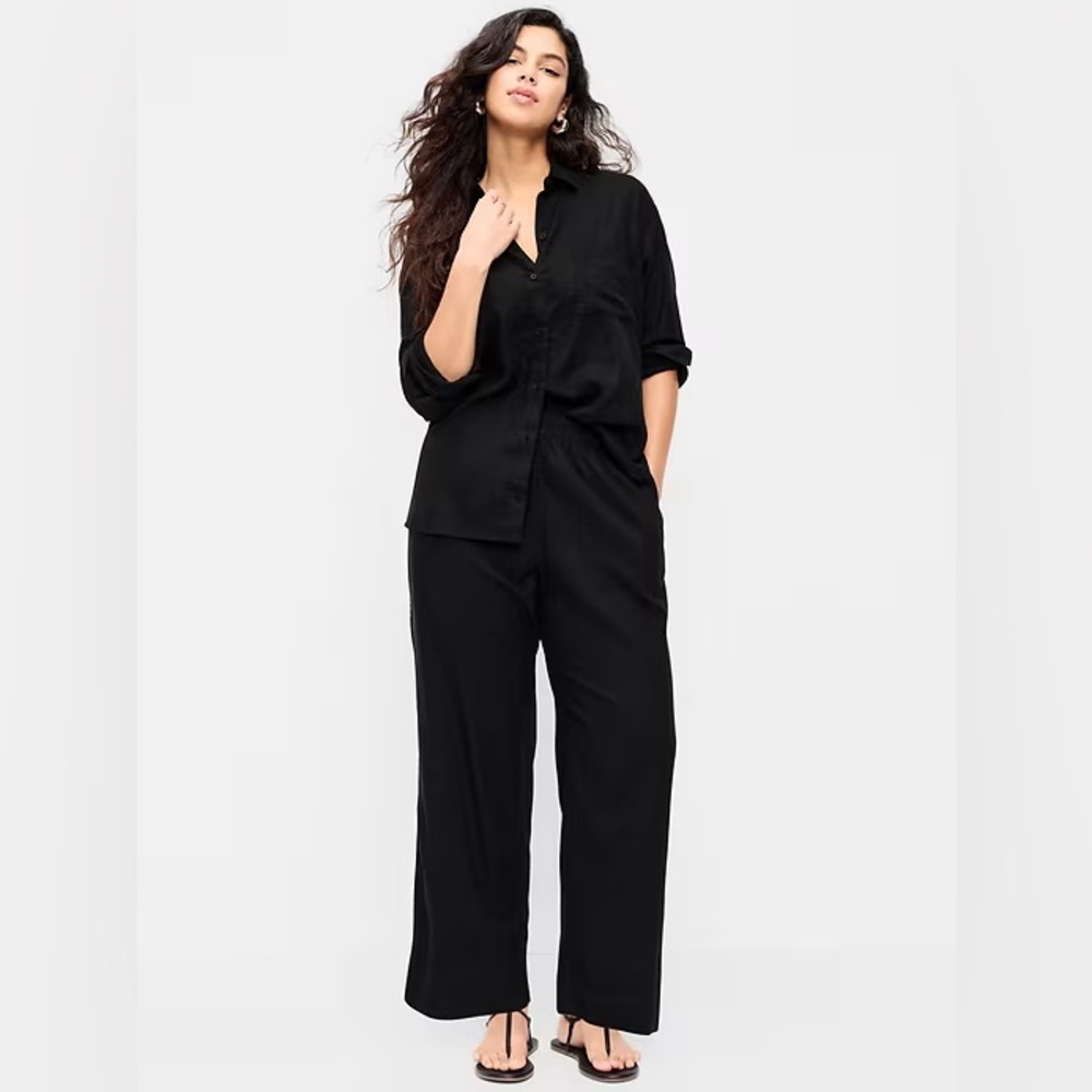 NWT! Old Navy Black High-Waisted Linen-Blend Straight Ankle Pants - 880277 🎲